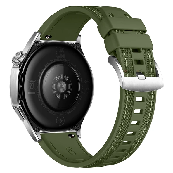 Sneezy Huawei Watch GT5 Pro 46mm ile Uyumlu Metal Tokalı Dikiş Detaylı Şık Dokuma Silikon Kordon  Haki - Resim 2