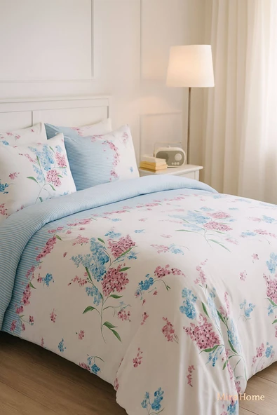 Çift Kişilik Pamuklu Nevresim Takımı Krizantem Desenli