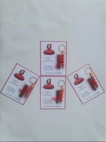 32 Adet Kişiye Özel 6 Ay Kına Hatırası Kırmızı Anahtarlık ve Paketlenmiş Kına Dağıtmalık Hediyelik - Resim 4