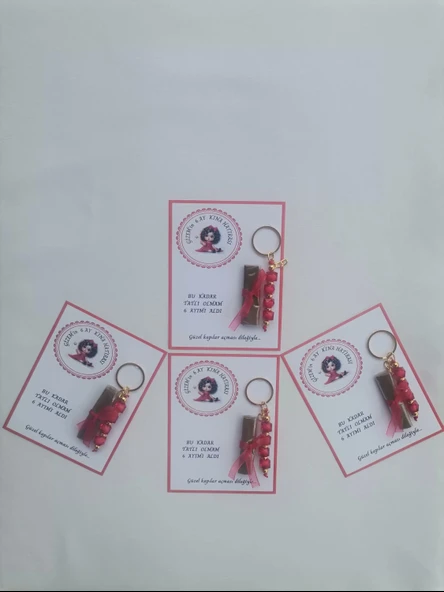 64 Adet Kişiye Özel 6 Ay Kına Hatırası Kırmızı Anahtarlık ve Paketlenmiş Kına Dağıtmalık Hediyelik - Resim 7