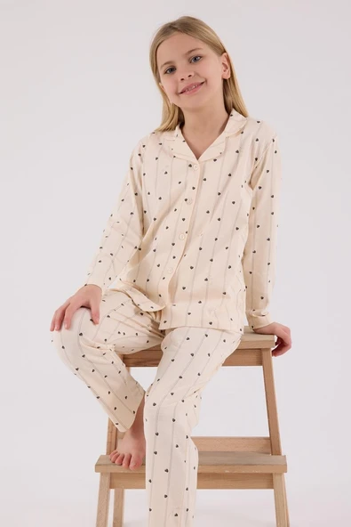 Arnetta Kız Çocuk Gömlek Pijama Krem - 3