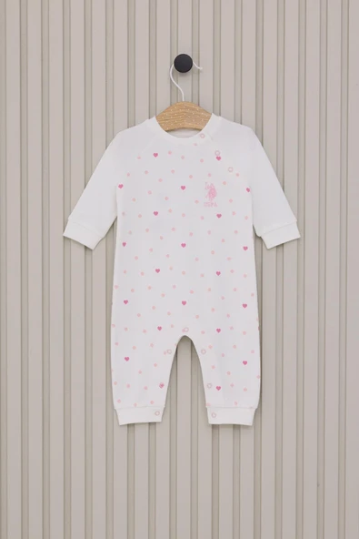 U.S. Polo Assn. Kız Bebek Uzun Kollu Patiksiz Tulum Krem ürün görseli 1