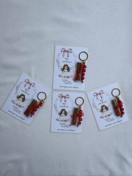 100 Adet Kişiye Özel 6 Ay Kına Hatırası Kırmızı Anahtarlık ve Paketlenmiş Kına Dağıtmalık Hediyelik - Resim 4