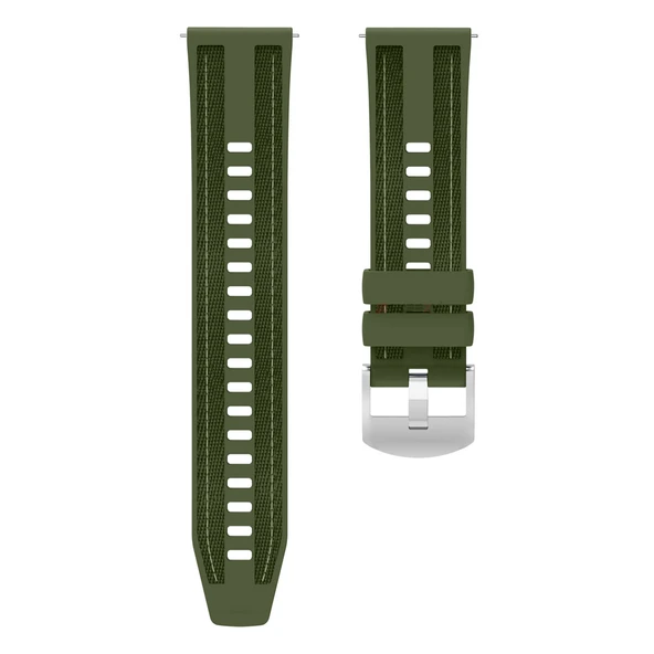 Sneezy Huawei Watch GT5 Pro 46mm ile Uyumlu Metal Tokalı Dikiş Detaylı Şık Dokuma Silikon Kordon  Haki - Resim 4