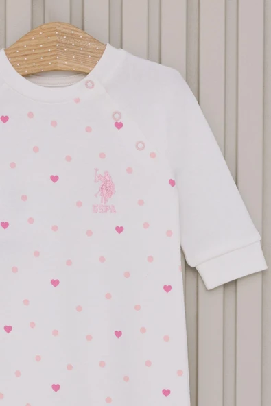 U.S. Polo Assn. Kız Bebek Uzun Kollu Patiksiz Tulum Krem - Resim 3