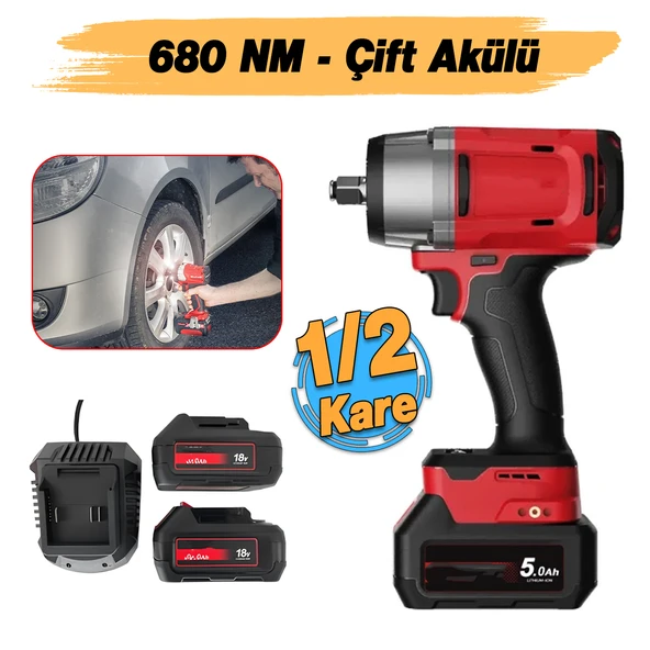 Şarjlı Çift Akülü Darbeli Somun Sıkma 1/2 Sökme Tabanca 1180 Nm Tork Teker Bijon Söküm 18 Volt - Resim 2