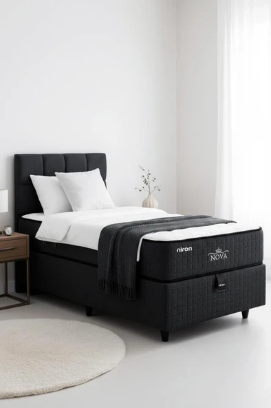 Nova Yatak 80x180 Tek Kişilik - 25 cm Paket Yaylı Ortopedik, Orta Sert, Antrasit, Pamuklu Kumaş - 4