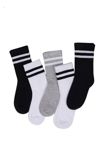 Çocuk Çorap Soket 3 Çift Unisex Beyaz-Siyah-Gri ürün görseli