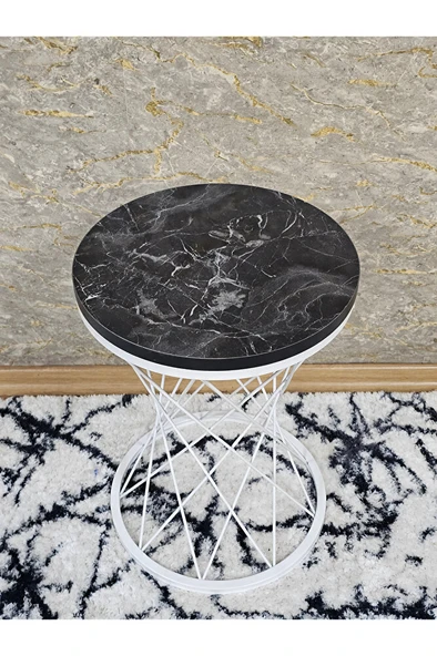 Beyaz Boyalı Pota Sehpa - Sehpa - Ahşap Sehpa - Metal Sehpa - Sunta Sehpa - Tek Sehpa - Zigon Sehpa - 4