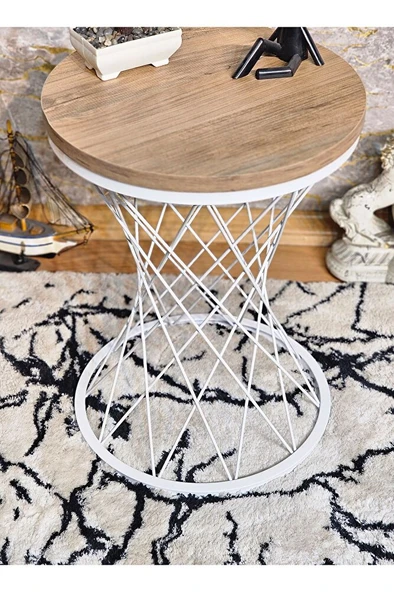 Beyaz Boyalı Pota Sehpa - Sehpa - Ahşap Sehpa - Metal Sehpa - Sunta Sehpa - Tek Sehpa - Zigon Sehpa - 8