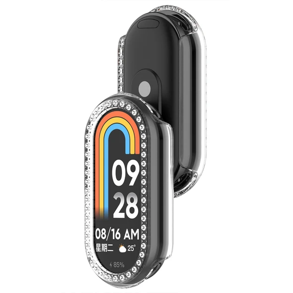 Xiaomi Smart Band 8 İle Uyumlu Zarif Kristal Taşlı Kasa Koruyucu Kılıf  Şeffaf ürün görseli