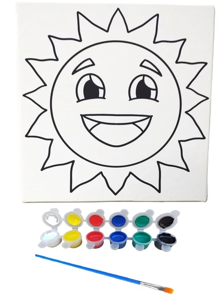 Hayal Sepeti SEVİMLİ GÜNEŞ  Resimli Tuval 20 X 20  6lı boya, fırça Boyama seti