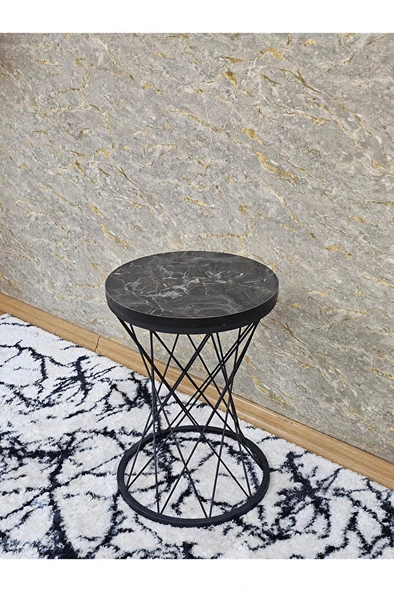 Siyah Boyalı Pota Sehpa - Sehpa - Ahşap Sehpa - Metal Sehpa - Sunta Sehpa - Tek Sehpa - Zigon Sehpa - 3