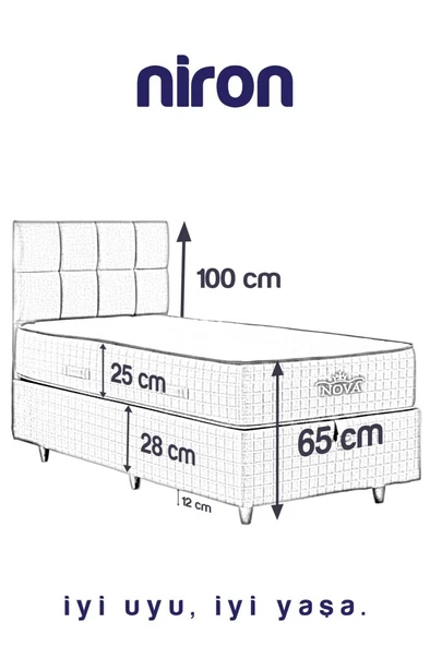 Nova Yatak 80x180 Tek Kişilik - 25 cm Paket Yaylı Ortopedik, Orta Sert, Antrasit, Pamuklu Kumaş - 8