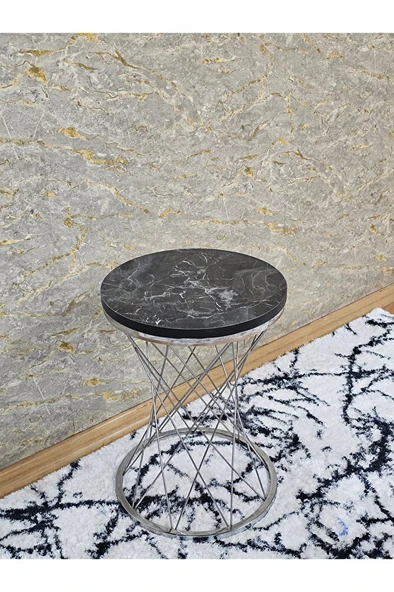 Krom Kaplama Pota Sehpa - Sehpa - Ahşap Sehpa - Metal Sehpa - Sunta Sehpa - Tek Sehpa - Zigon Sehpa - 2