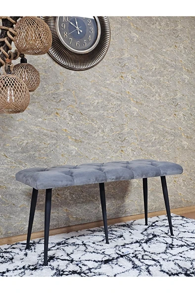 Siyah Boyalı Siyah Oturaklı Metal Sivriltme Ayaklı Babyface Puf & Bench & Oturak - 8