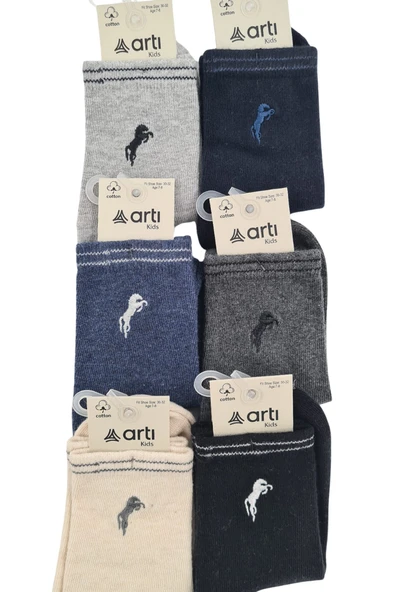 Erkek Çocuk Çorap Soket 6 Çift Siyah-Lacivert-Gri-Antrasit-Krem-Mavi - Resim 5