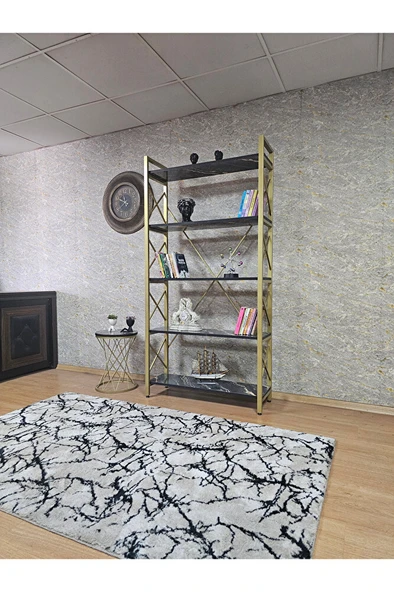 Gold Boyalı Kitaplık - 5 Raflı Suntalem Lüks Kitaplık Luanda - 3