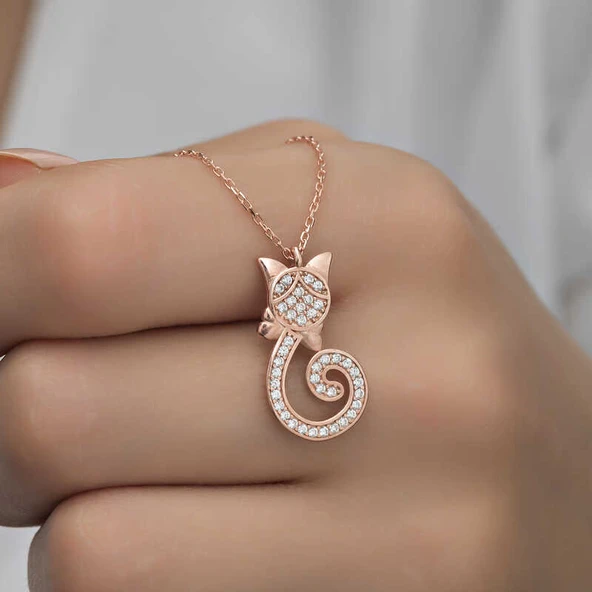 Gümüş Rose Kedi Kadın Kolye - Resim 6