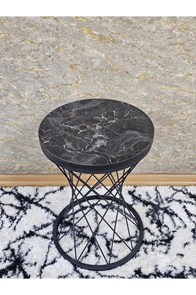 Siyah Boyalı Pota Sehpa - Sehpa - Ahşap Sehpa - Metal Sehpa - Sunta Sehpa - Tek Sehpa - Zigon Sehpa - 4