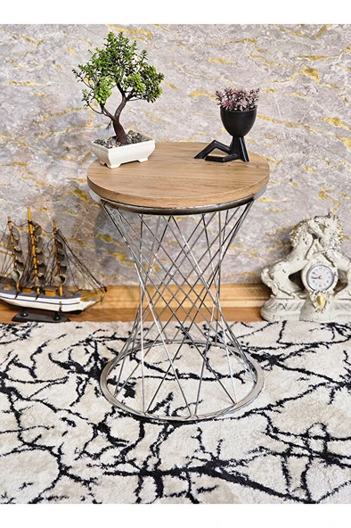 Krom Kaplama Pota Sehpa - Sehpa - Ahşap Sehpa - Metal Sehpa - Sunta Sehpa - Tek Sehpa - Zigon Sehpa - 9