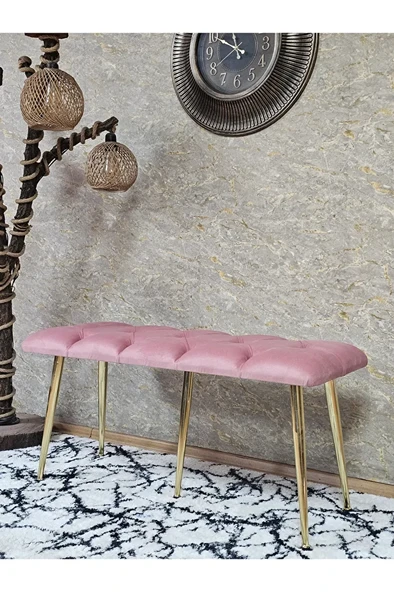 Gold Metal Yeşil Oturaklı Sivriltme Ayaklı Babyface Puf & Bench & Oturak