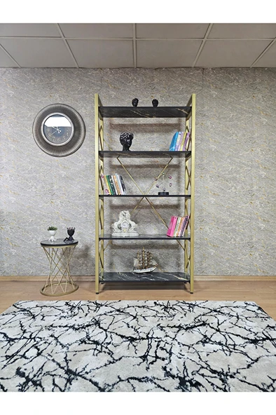 Gold Boyalı Kitaplık - 5 Raflı Suntalem Lüks Kitaplık Luanda - 2