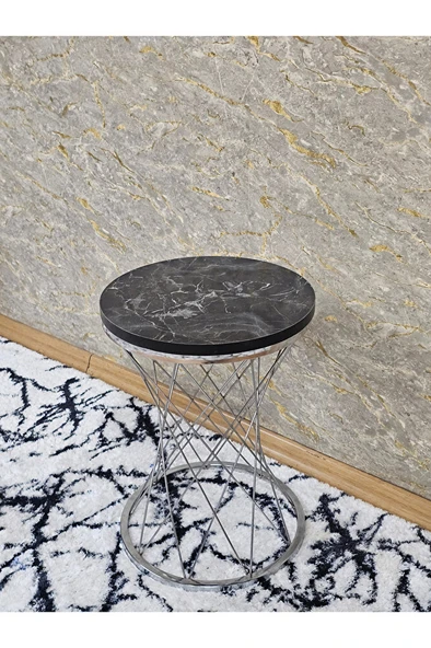 Krom Kaplama Pota Sehpa - Sehpa - Ahşap Sehpa - Metal Sehpa - Sunta Sehpa - Tek Sehpa - Zigon Sehpa - 3