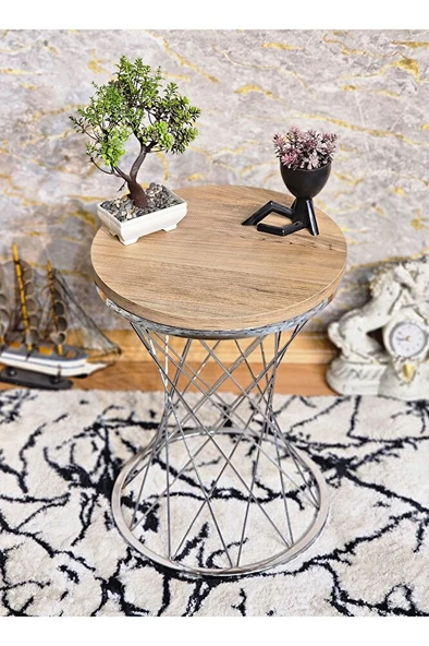 Krom Kaplama Pota Sehpa - Sehpa - Ahşap Sehpa - Metal Sehpa - Sunta Sehpa - Tek Sehpa - Zigon Sehpa - 6