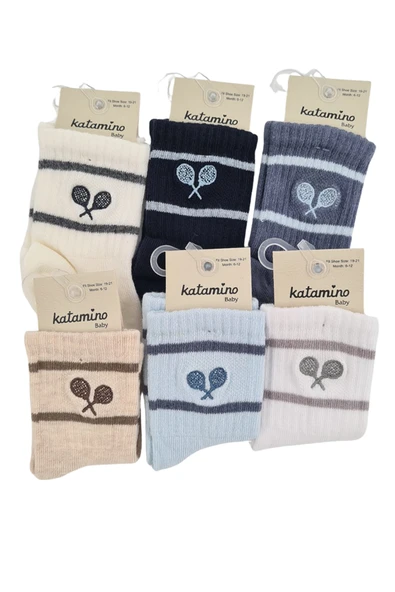 Erkek Bebek Çorap Soket 6 Çift Lacivert-Gri-Beyaz-Kahve-İndigo-Mavi - Resim 2