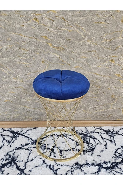 Yuvarlak Gold Kaplama Puf Oturak - Bench - Ayak Ucu Oturak - Tabure - Makyaj Oturak