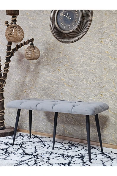 Siyah Boyalı Siyah Oturaklı Metal Sivriltme Ayaklı Babyface Puf & Bench & Oturak - 6