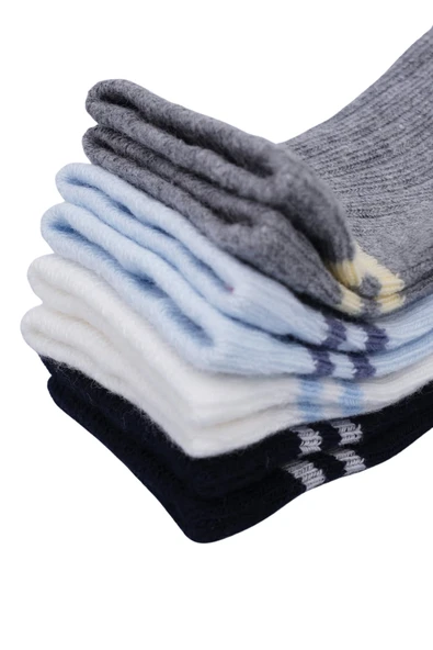 Erkek Bebek Çorap Soket 4 Çift Siyah-Krem-Gri-Mavi - Resim 7