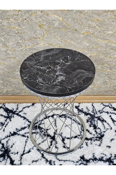 Krom Kaplama Pota Sehpa - Sehpa - Ahşap Sehpa - Metal Sehpa - Sunta Sehpa - Tek Sehpa - Zigon Sehpa - 4