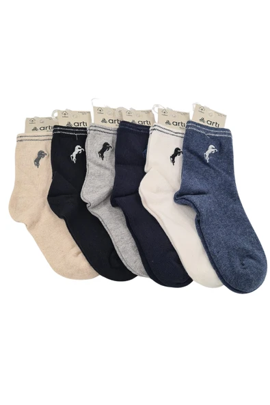 Erkek Çocuk Çorap Soket 6 Çift Siyah-Lacivert-Gri-Antrasit-Krem-Mavi - Resim 3