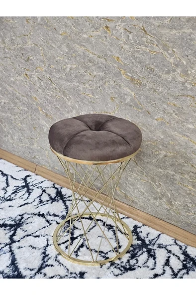 Yuvarlak Gold Kaplama Puf Oturak - Bench - Ayak Ucu Oturak - Tabure - Makyaj Oturak - 8