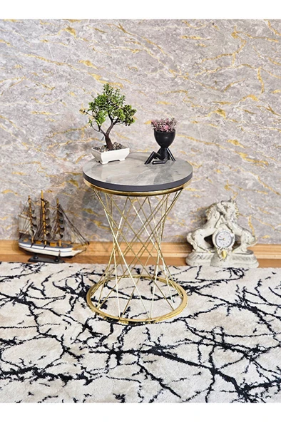 Gold Kaplama Pota Sehpa - Sehpa - Ahşap Sehpa - Metal Sehpa - Sunta Sehpa - Tek Sehpa - Zigon Sehpa Siyah Mermer Renk 34 x 47 Boyut/Ebat - 10