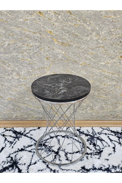 Krom Kaplama Pota Sehpa - Sehpa - Ahşap Sehpa - Metal Sehpa - Sunta Sehpa - Tek Sehpa - Zigon Sehpa