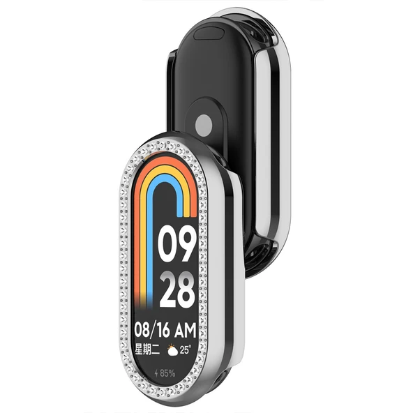 Xiaomi Smart Band 8 İle Uyumlu Zarif Kristal Taşlı Kasa Koruyucu Kılıf  Gümüş ürün görseli