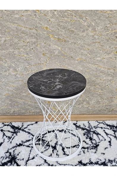 Beyaz Boyalı Pota Sehpa - Sehpa - Ahşap Sehpa - Metal Sehpa - Sunta Sehpa - Tek Sehpa - Zigon Sehpa