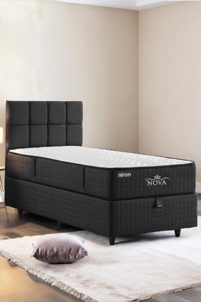 Nova Yatak 80x180 Tek Kişilik - 25 cm Paket Yaylı Ortopedik, Orta Sert, Antrasit, Pamuklu Kumaş - 3