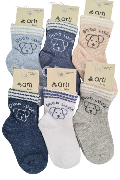 Erkek Bebek Çorap Soket 6 Çift Lacivert-Gri-Beyaz-Kahve-İndigo-Mavi - Resim 2