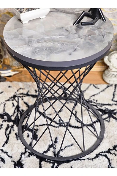 Siyah Boyalı Pota Sehpa - Sehpa - Ahşap Sehpa - Metal Sehpa - Sunta Sehpa - Tek Sehpa - Zigon Sehpa - 8