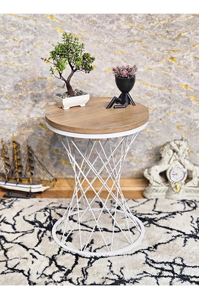 Beyaz Boyalı Pota Sehpa - Sehpa - Ahşap Sehpa - Metal Sehpa - Sunta Sehpa - Tek Sehpa - Zigon Sehpa - 10