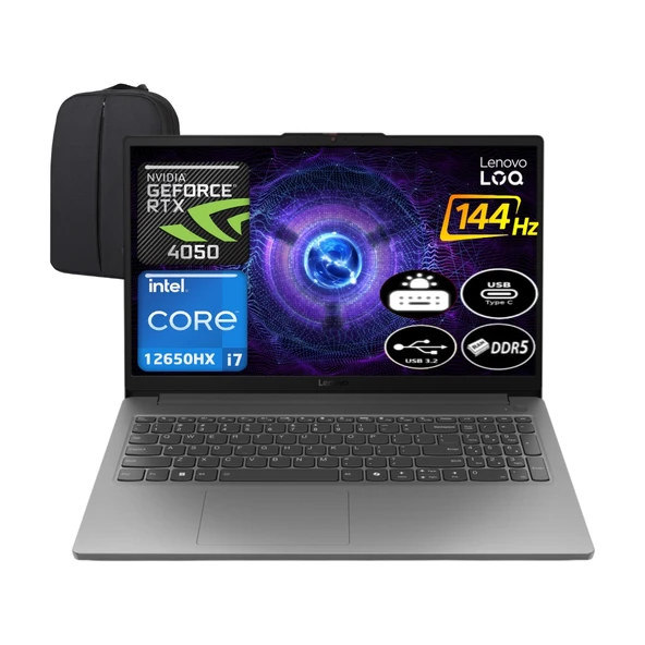 Lenovo Loq Intel Core I7 12650HX 16 GB Ram 512 GB SSD RTX4050 Windows 11 Pro 15.6" Fhd 144Hz 83LK002VTR + Elektropasaj Çanta