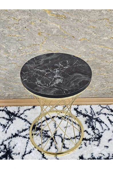 Gold Kaplama Pota Sehpa - Sehpa - Ahşap Sehpa - Metal Sehpa - Sunta Sehpa - Tek Sehpa - Zigon Sehpa Siyah Mermer Renk 34 x 47 Boyut/Ebat - 4