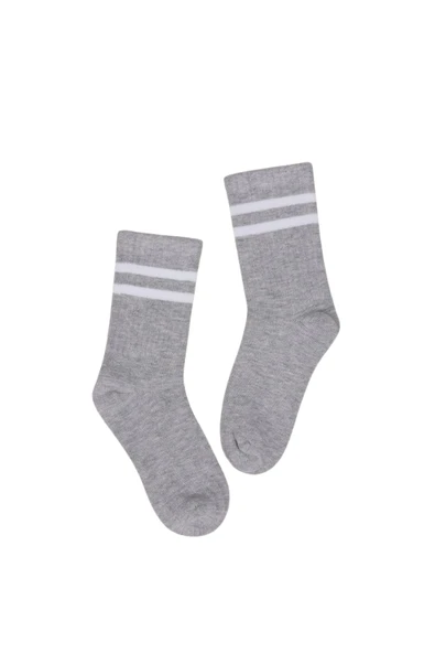 Çocuk Çorap Soket 3 Çift Unisex Beyaz-Siyah-Gri - Resim 2