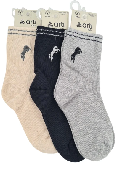 Erkek Çocuk Çorap Soket 6 Çift Siyah-Lacivert-Gri-Antrasit-Krem-Mavi - Resim 4