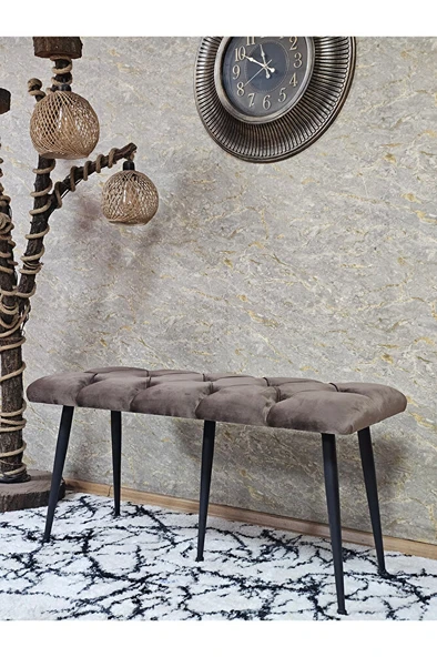 Siyah Boyalı Siyah Oturaklı Metal Sivriltme Ayaklı Babyface Puf & Bench & Oturak - 11