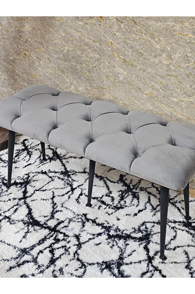 Siyah Boyalı Siyah Oturaklı Metal Sivriltme Ayaklı Babyface Puf & Bench & Oturak - 9